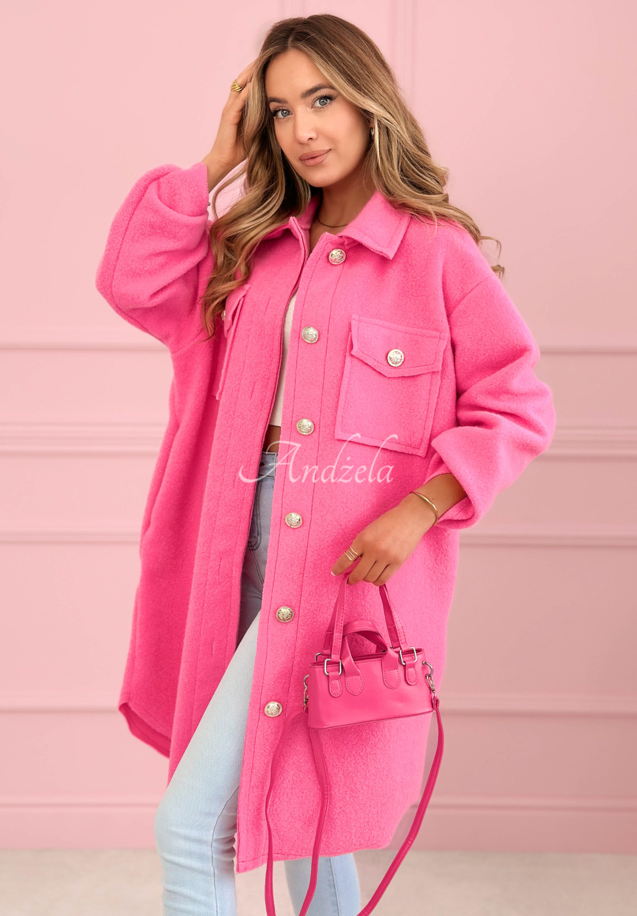 Wiskozowy płaszcz z kieszeniami Kaori różowy