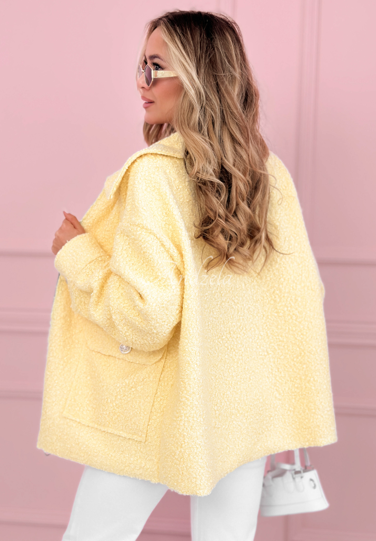 Short sherpa jacket with wool and viscose Azalea yellow