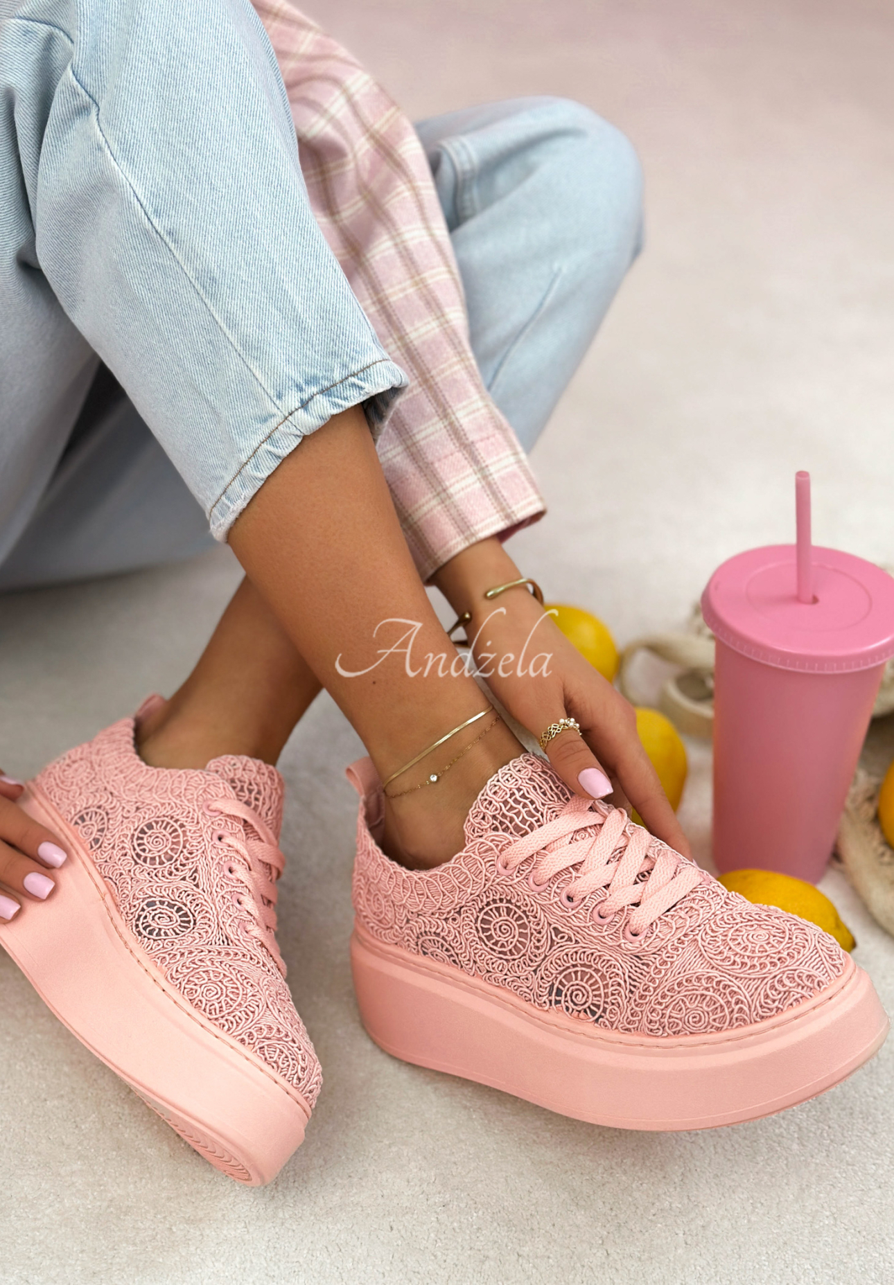 Koronkowe trampki Bianco różowe