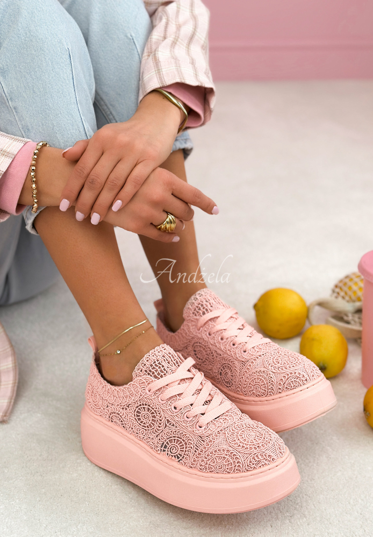 Koronkowe trampki Bianco różowe