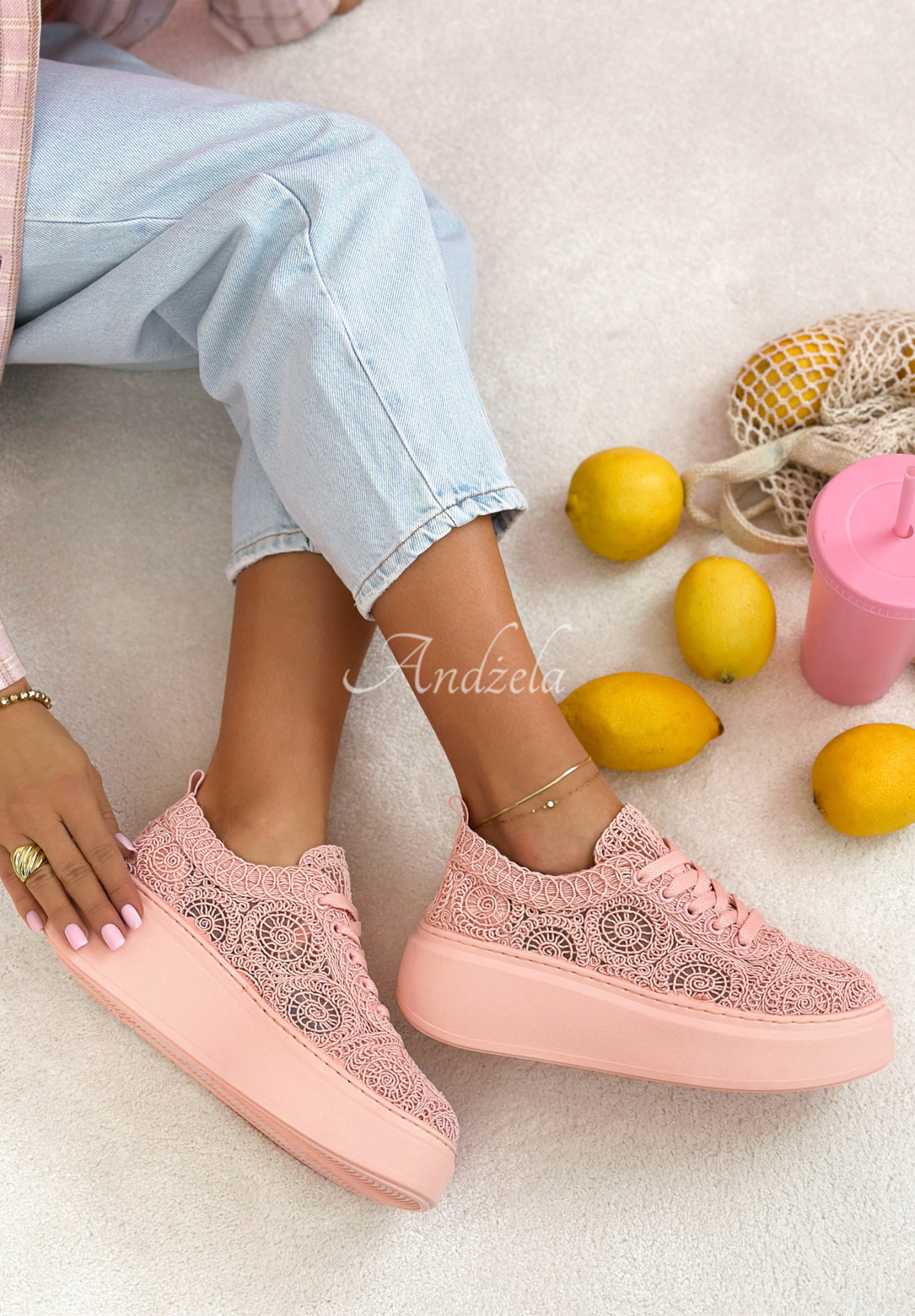 Koronkowe trampki Bianco różowe