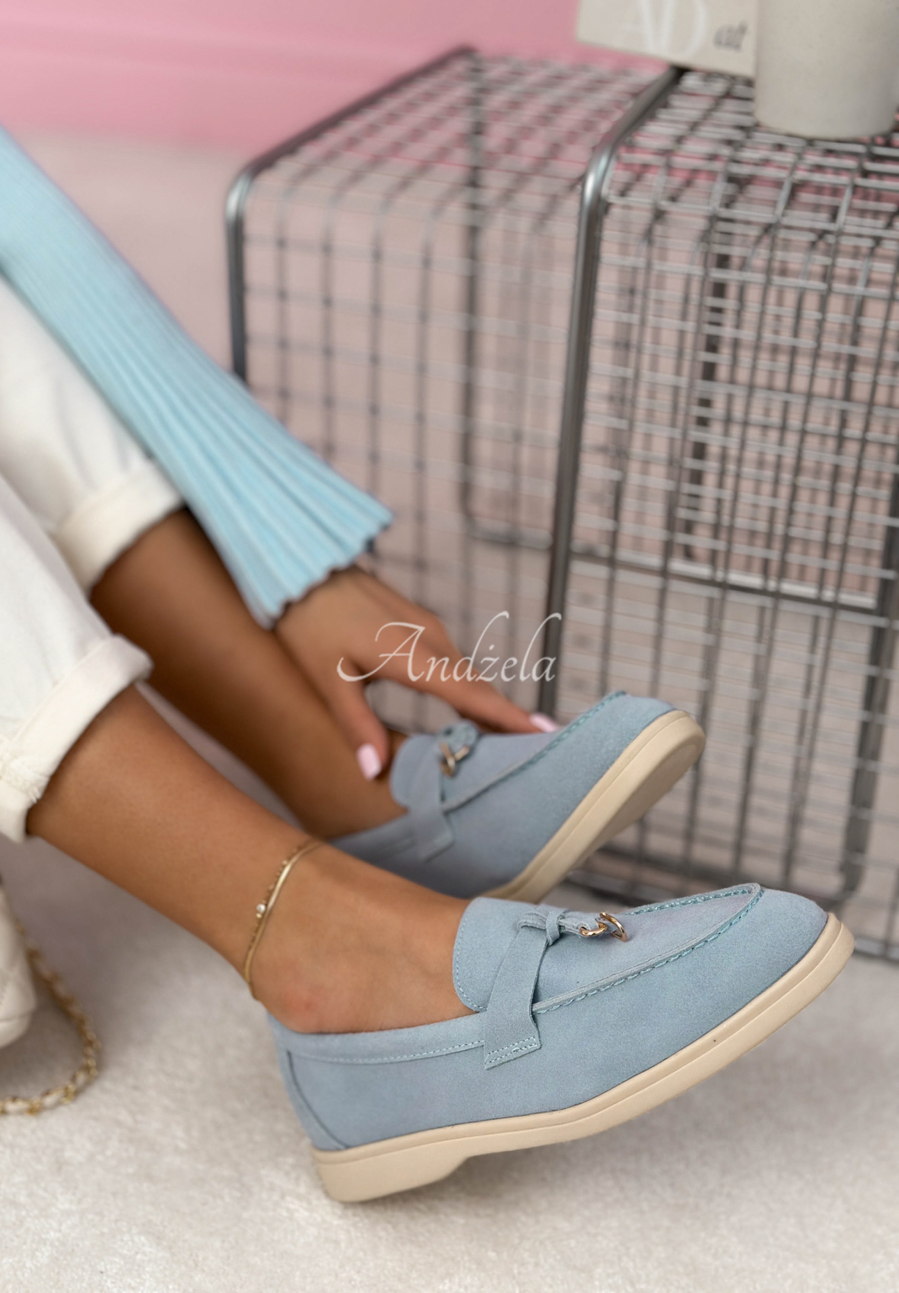 Margot blue suede moccasins