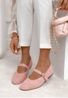 Zamszowe balerinki z paskiem Vivienne pudrowy róż
