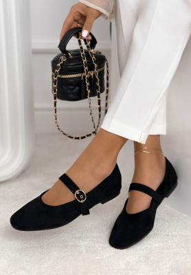 Vivienne black suede ballet flats with strap