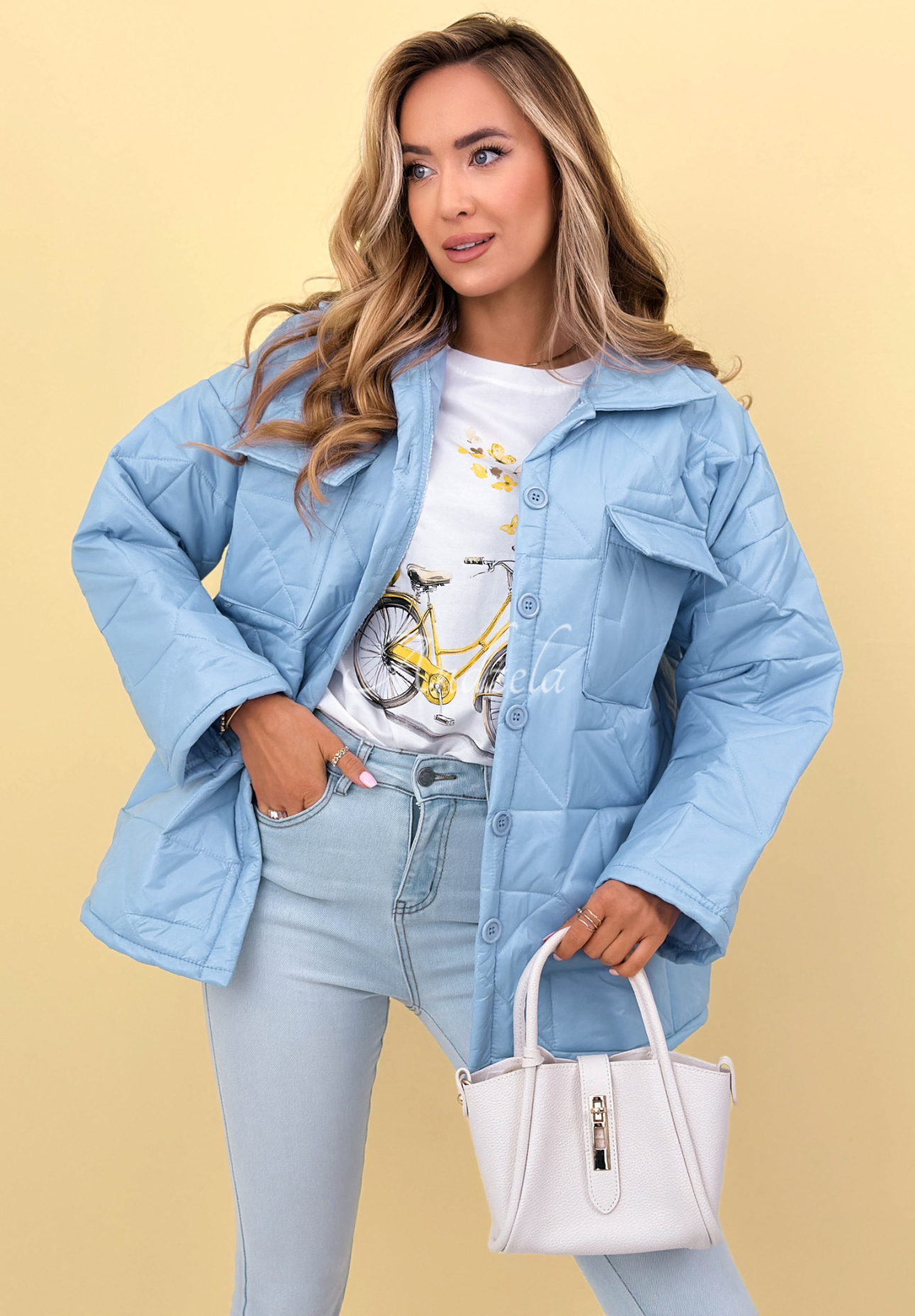 Pikowana kurtka z kołnierzem i kieszeniami Sunflower błękitna