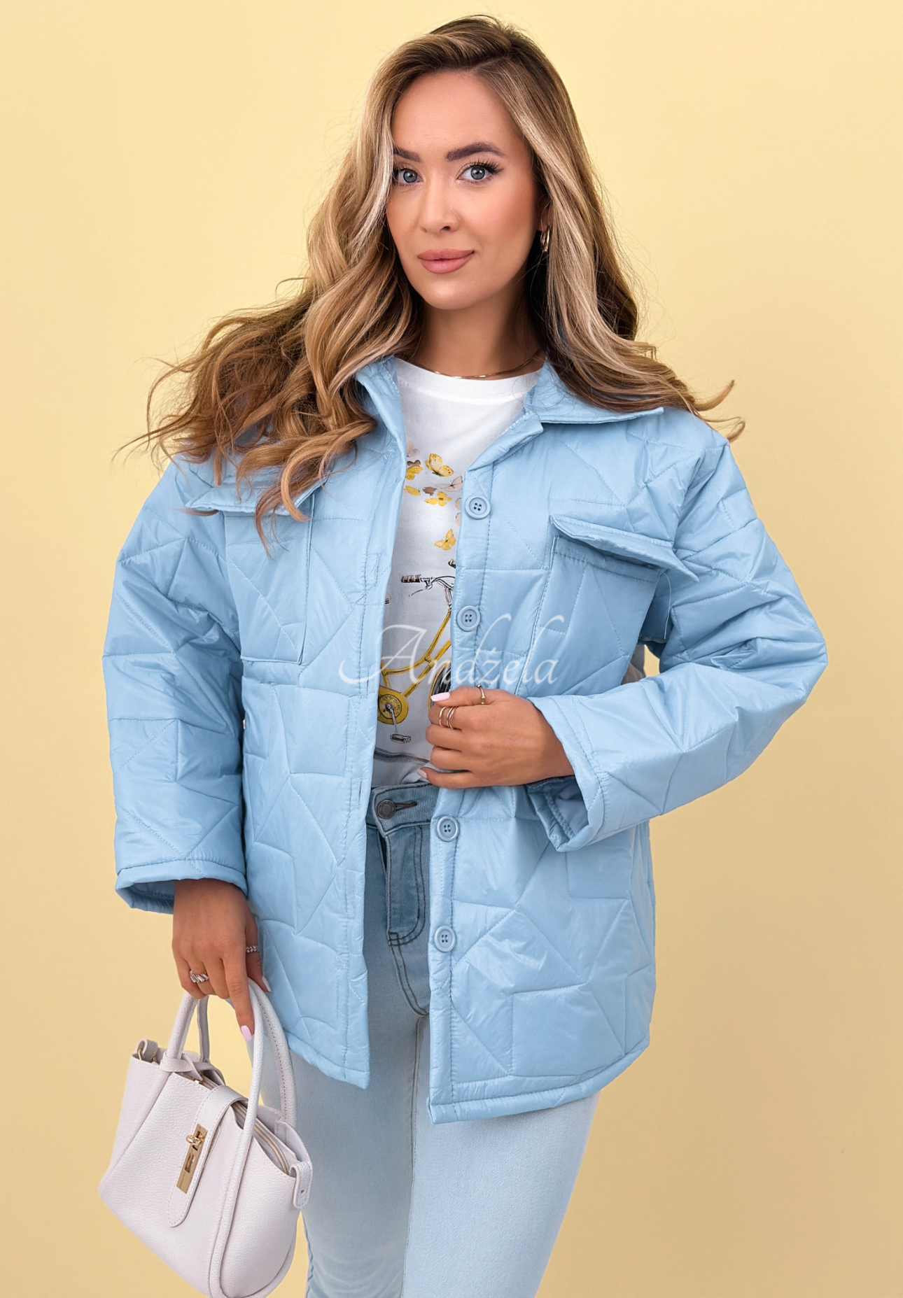 Pikowana kurtka z kołnierzem i kieszeniami Sunflower błękitna