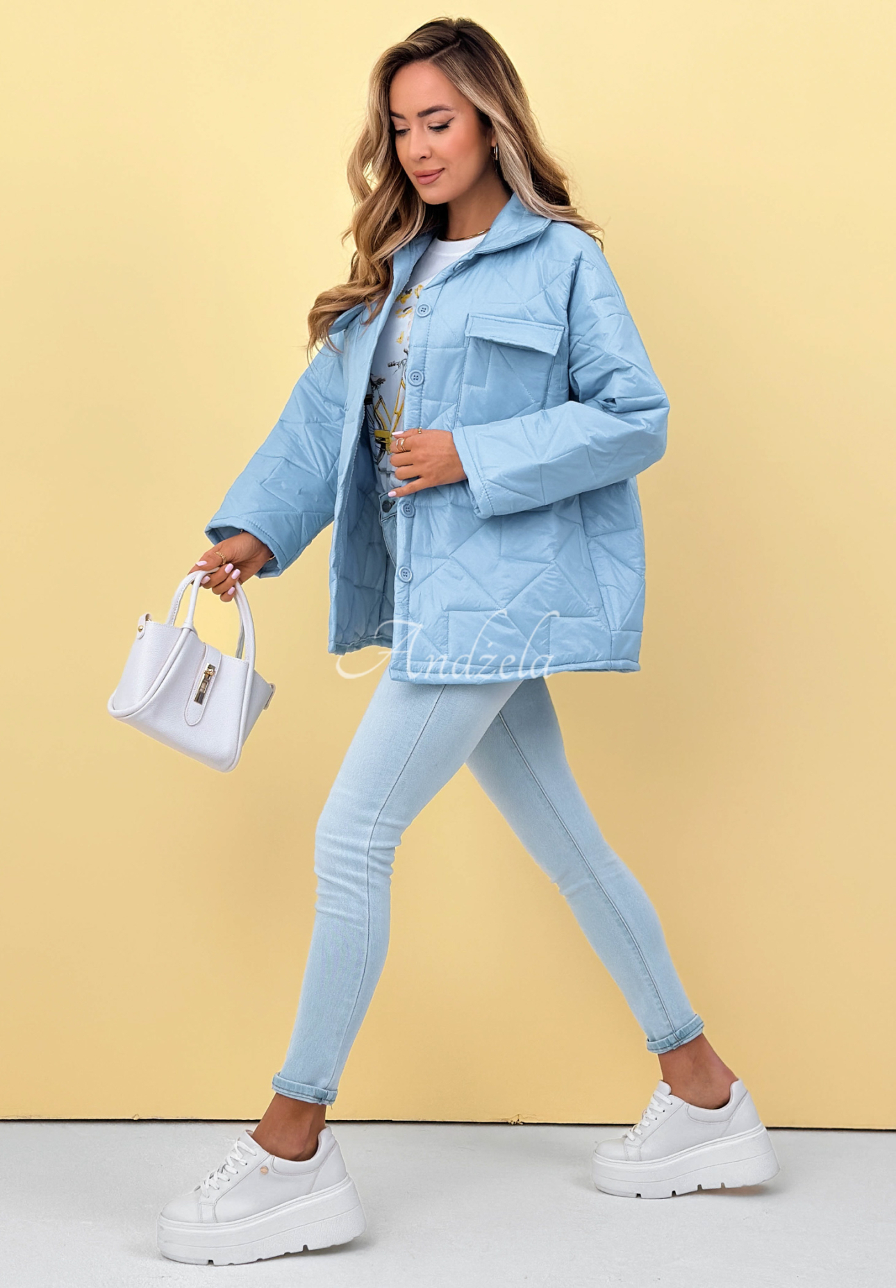 Quilted jacket with collar and pockets Sunflower blue