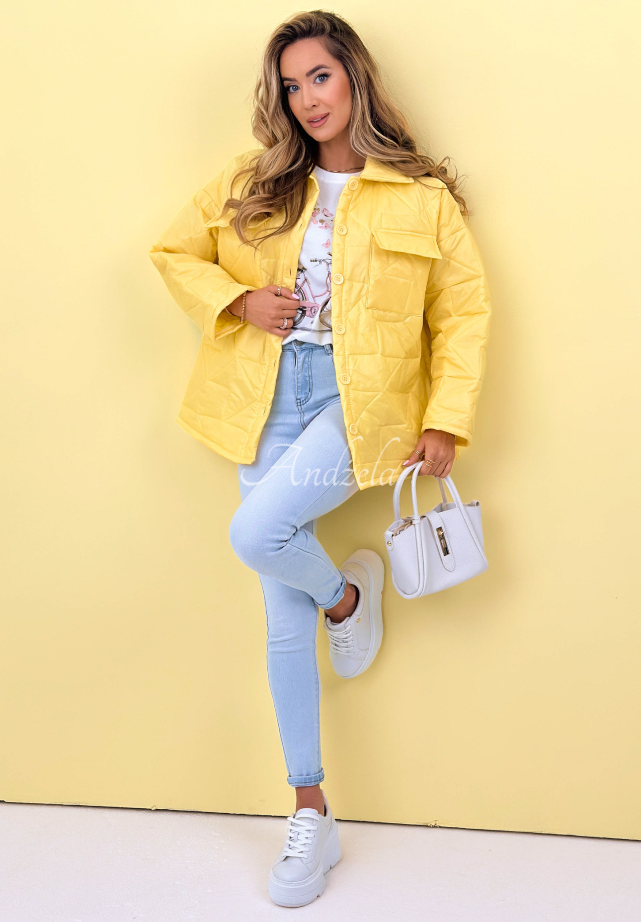 Pikowana kurtka z kołnierzem i kieszeniami Sunflower żółta