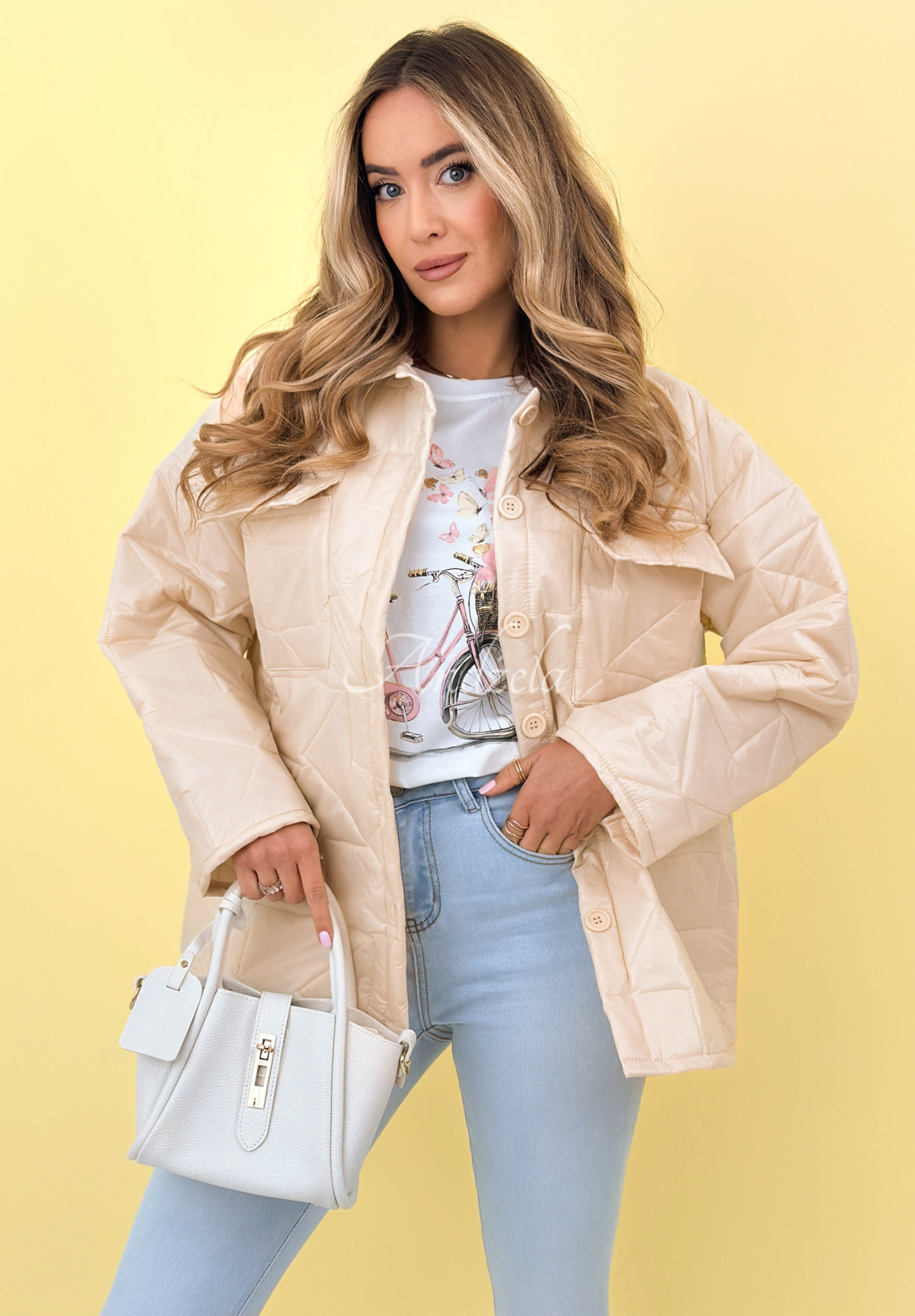 Pikowana kurtka z kołnierzem i kieszeniami Sunflower beżowa