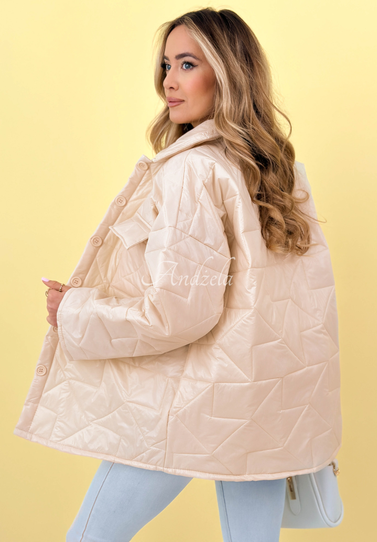 Quilted jacket with collar and pockets Sunflower beige
