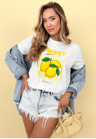 T-shirt z nadrukiem Sweet Goodness biało-niebieski