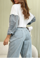 Bluza z jeansowymi rękawami Noelle biało-niebieska