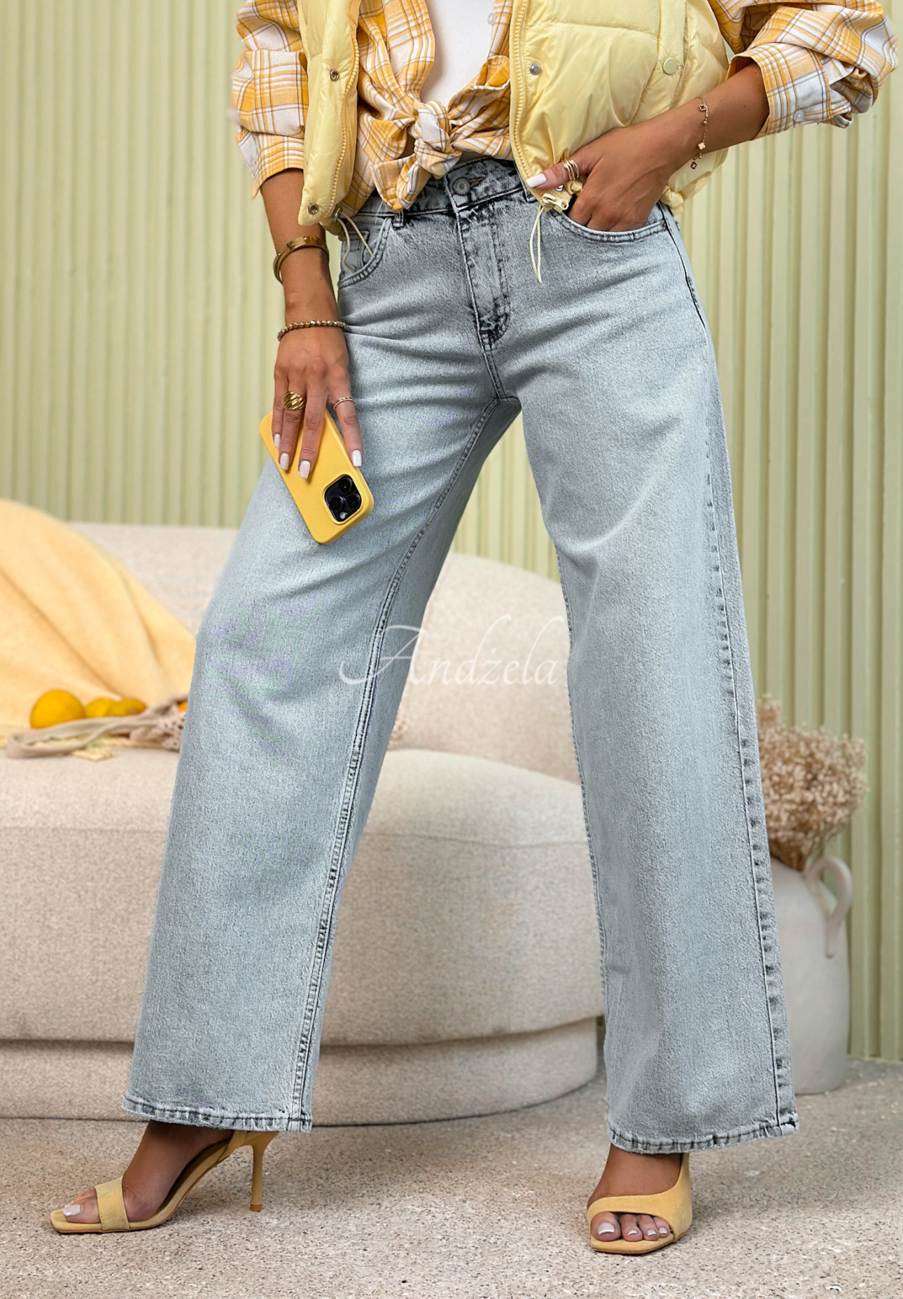 Spodnie jeansowe wide leg Against Me jasnoniebieskie