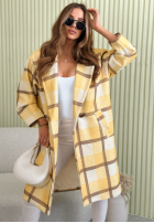 Długi płaszcz oversize w kratę Ismeray żółto-czekoladowy