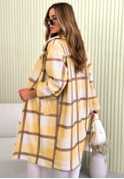 Długi płaszcz oversize w kratę Ismeray żółto-czekoladowy
