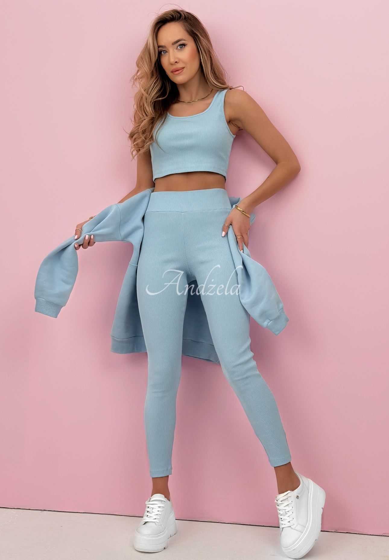 Bawełniany komplet bluza, legginsy, top 3in1 Look At Me błękitny