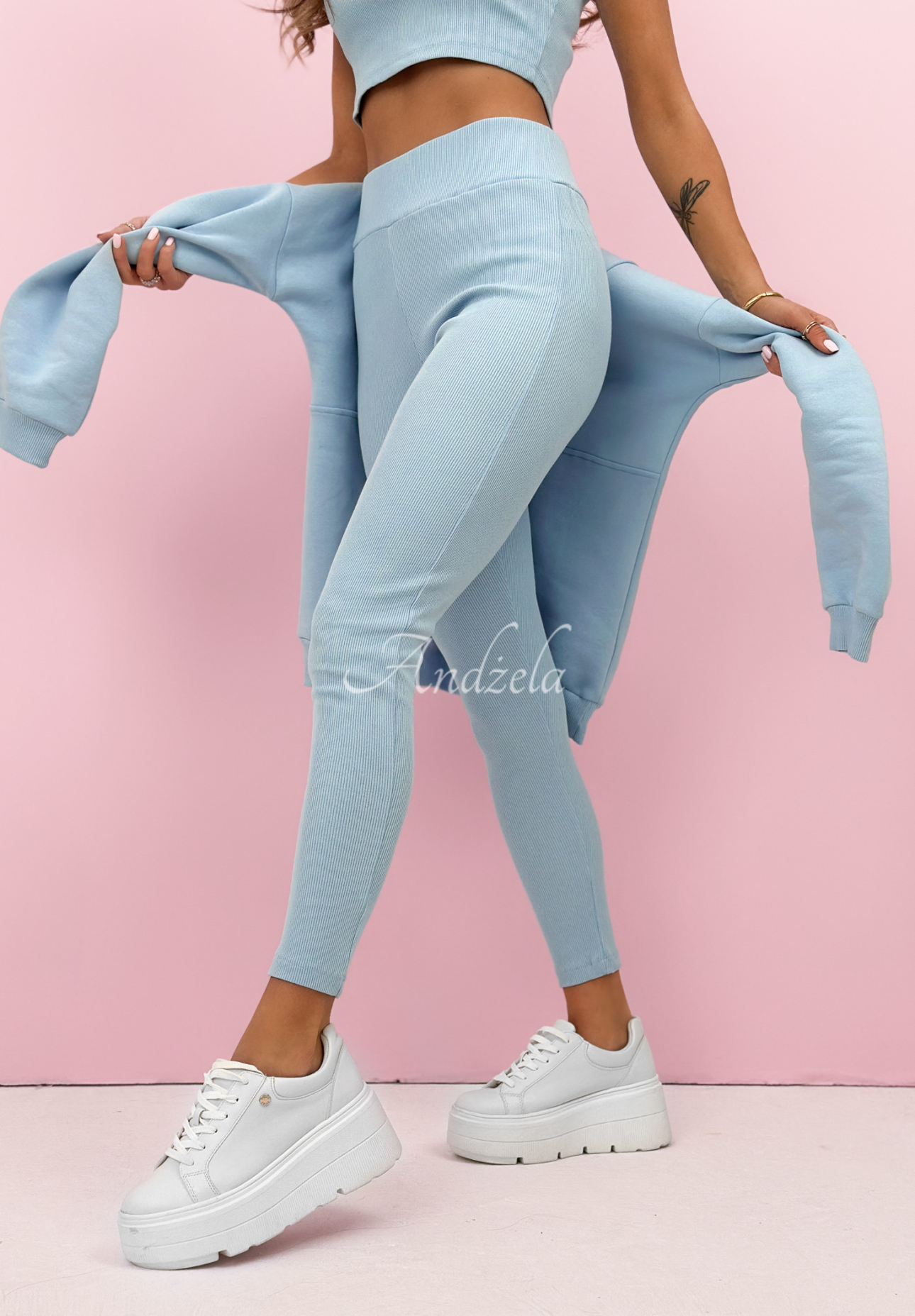 Cotton set: sweatshirt, leggings, 3-in-1 top Look At Me light blue