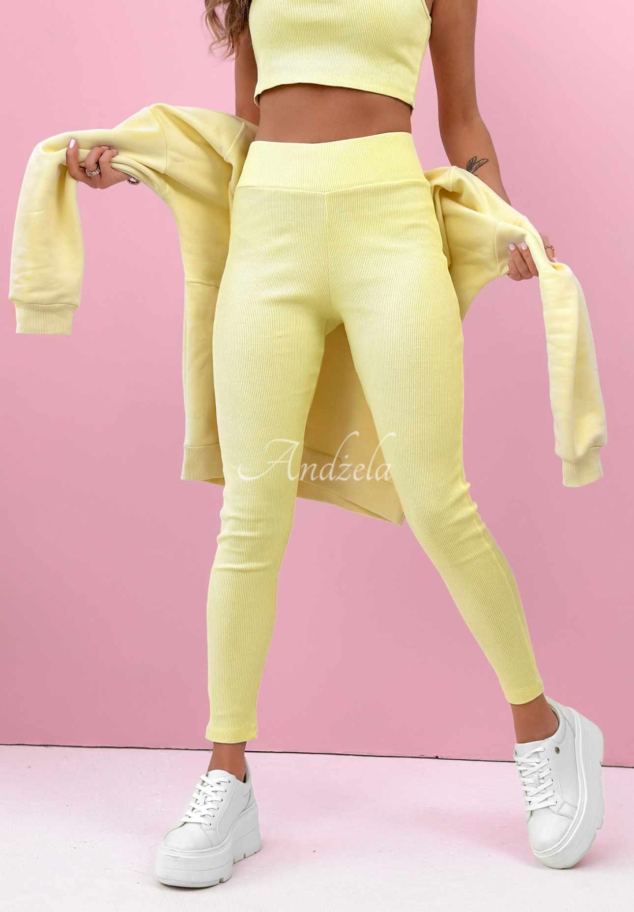 Cotton set: sweatshirt, leggings, 3-in-1 top Look At Me yellow