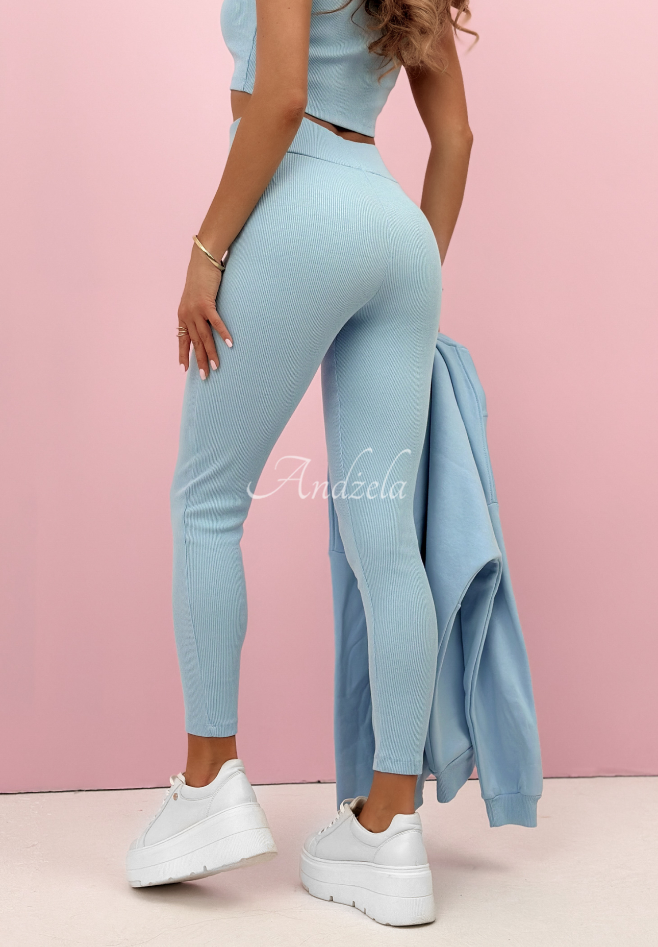 Bawełniany komplet bluza, legginsy, top 3in1 Look At Me błękitny