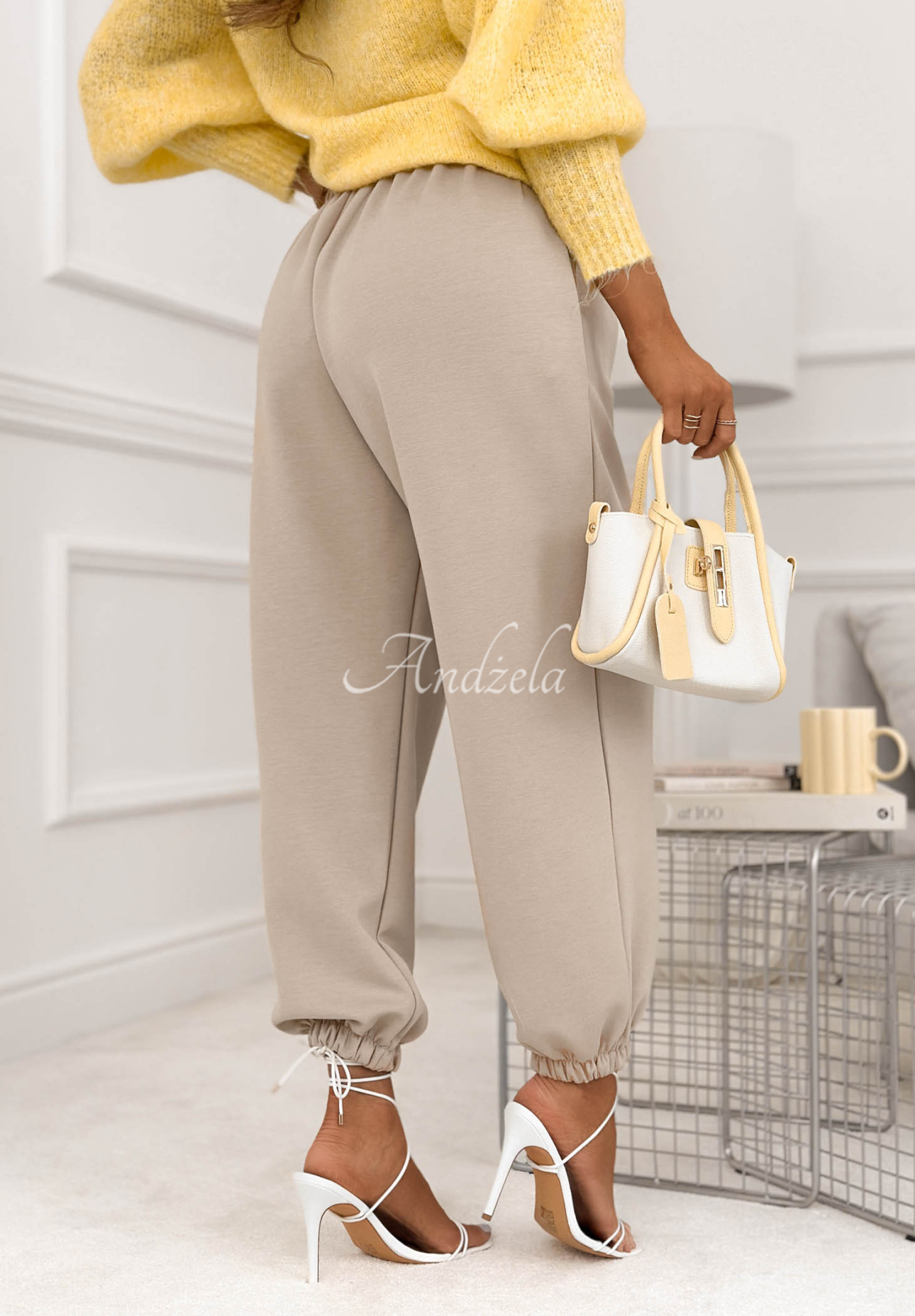 Wiskozowe spodnie masełko ze ściągaczami What You Wanted jasnobeżowe