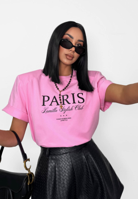 Viscose T-shirt with La Milla Paris print, pink