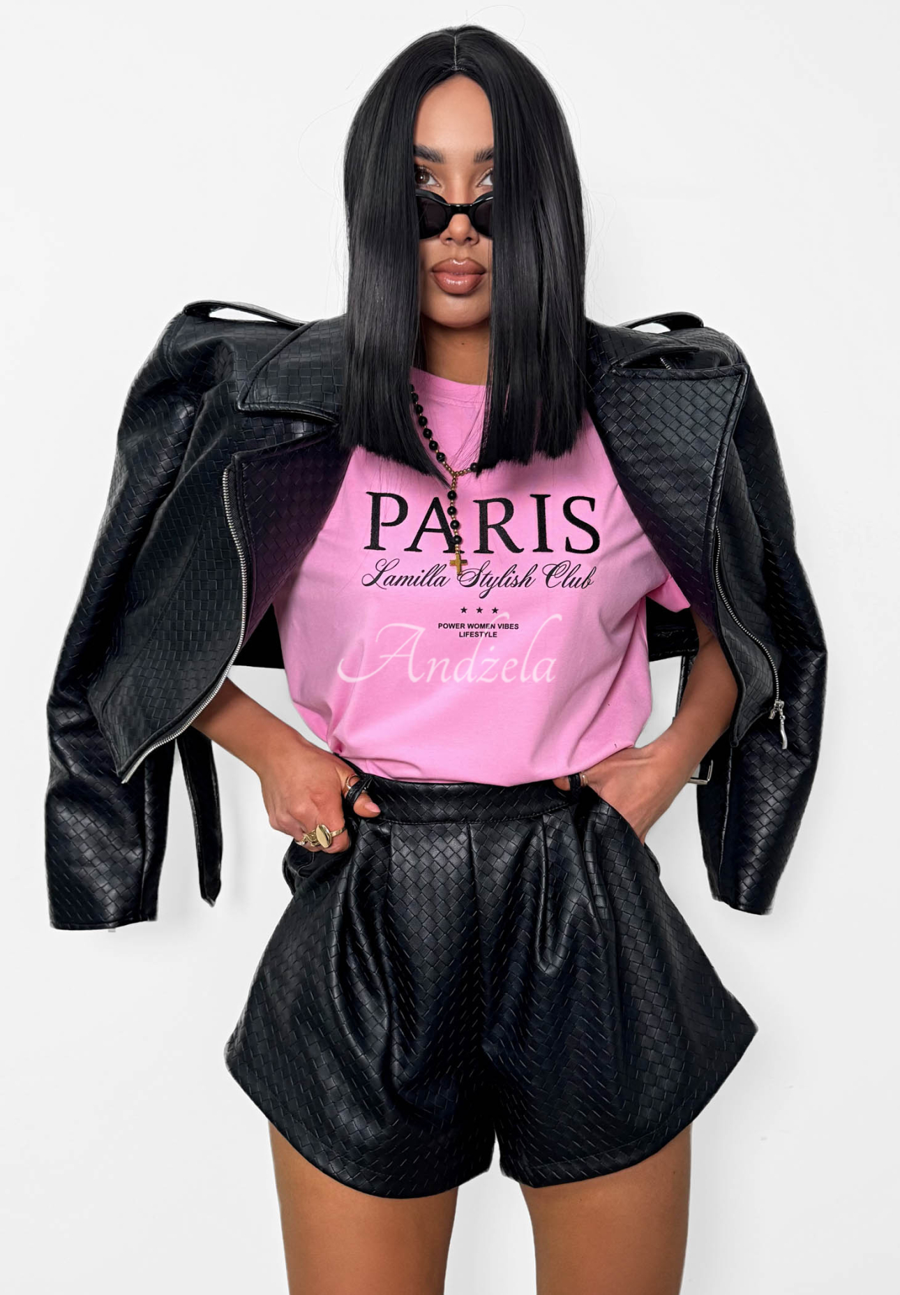 Viscose T-shirt with La Milla Paris print, pink