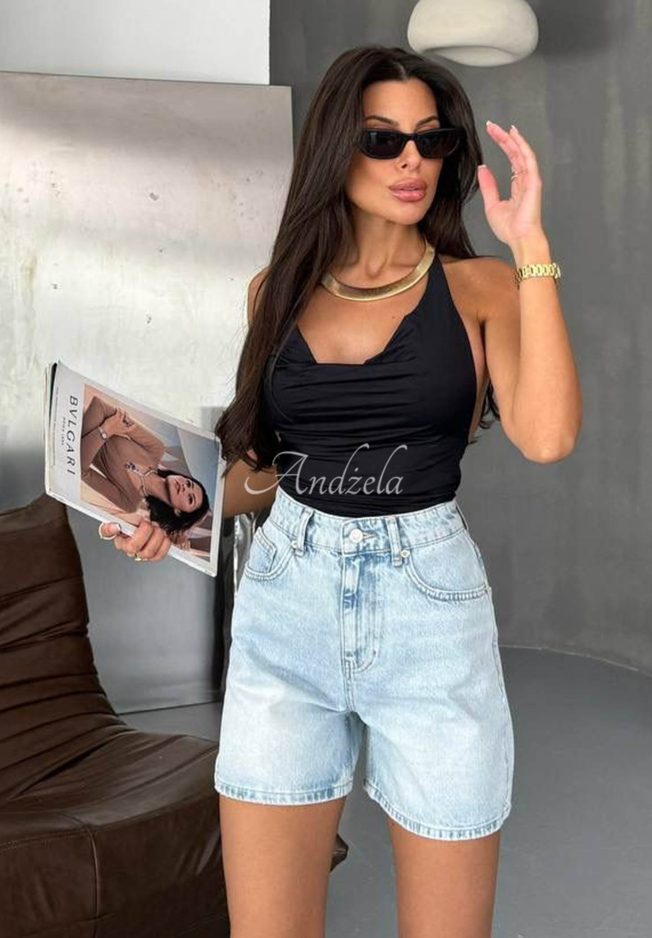 Valerias light blue denim shorts