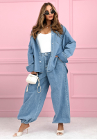Jeansowy komplet koszula i spodnie balloon Emmeline jasnoniebieski