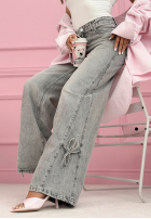 Spodnie jeansowe wide leg z kokardkami Aracello jasnoszare