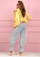 Spodnie jeansowe mom fit z wiązaniem Annora jasnoniebieskie