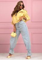 Spodnie jeansowe mom fit z wiązaniem Annora jasnoniebieskie