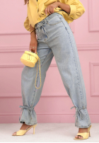 Spodnie jeansowe mom fit z wiązaniem Annora jasnoniebieskie