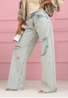 Spodnie jeansowe wide leg z przetarciami Claribel jasnoniebieskie