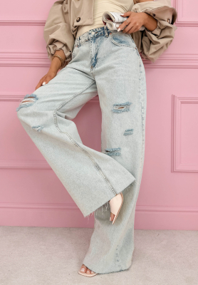 Spodnie jeansowe wide leg z przetarciami Claribel jasnoniebieskie