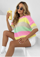 Sweter w paski Colorful Lines różowo-miętowy