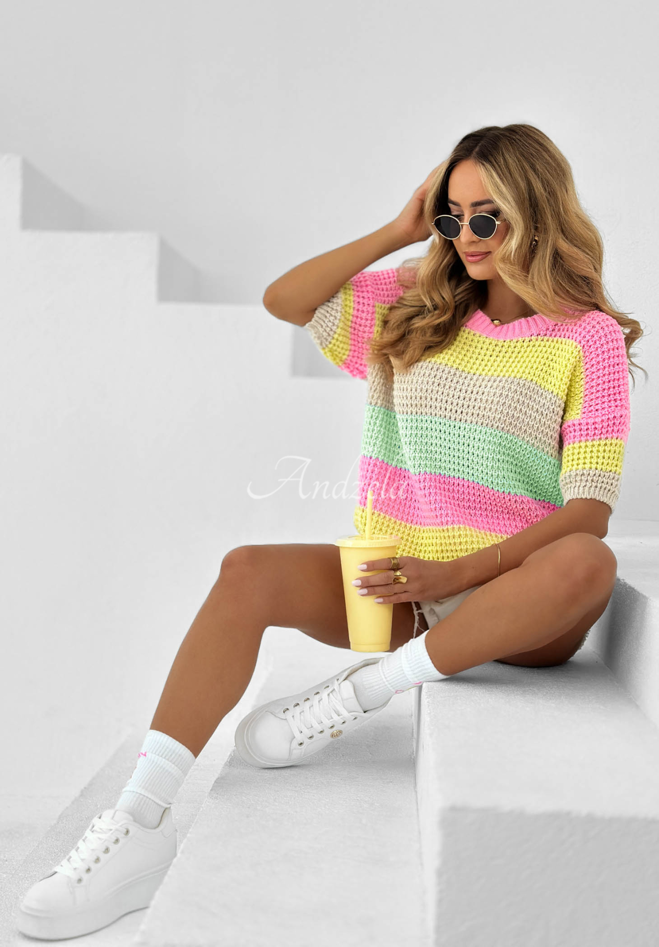 Colorful Lines pink and mint striped sweater