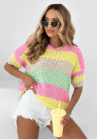 Sweter w paski Colorful Lines różowo-miętowy