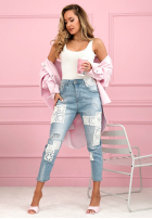 Spodnie jeansowe skinny z koronkowymi naszywkami Funny Times jasnoniebieskie