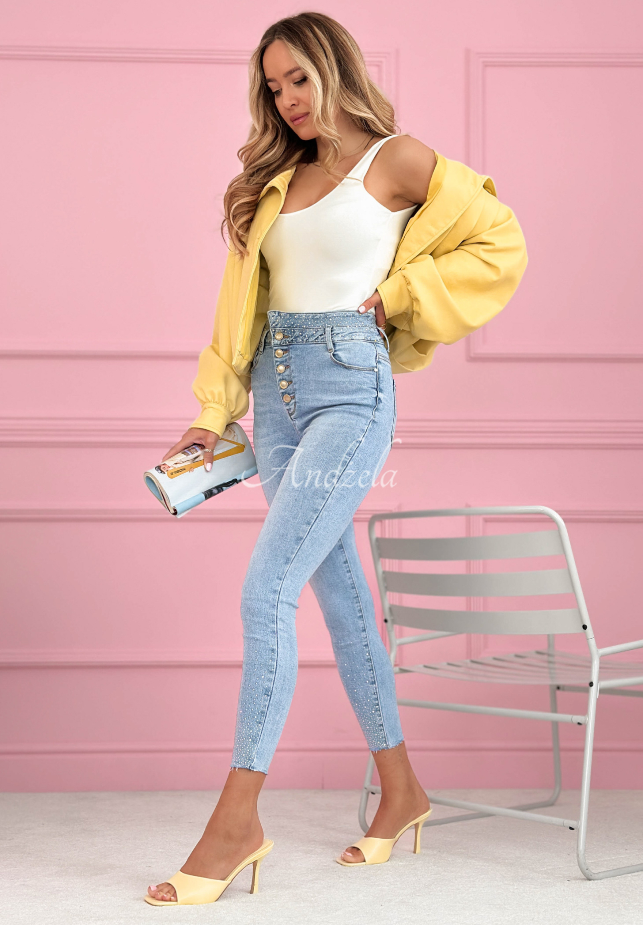 Spodnie jeansowe skinny z kryształkami Amy niebieskie