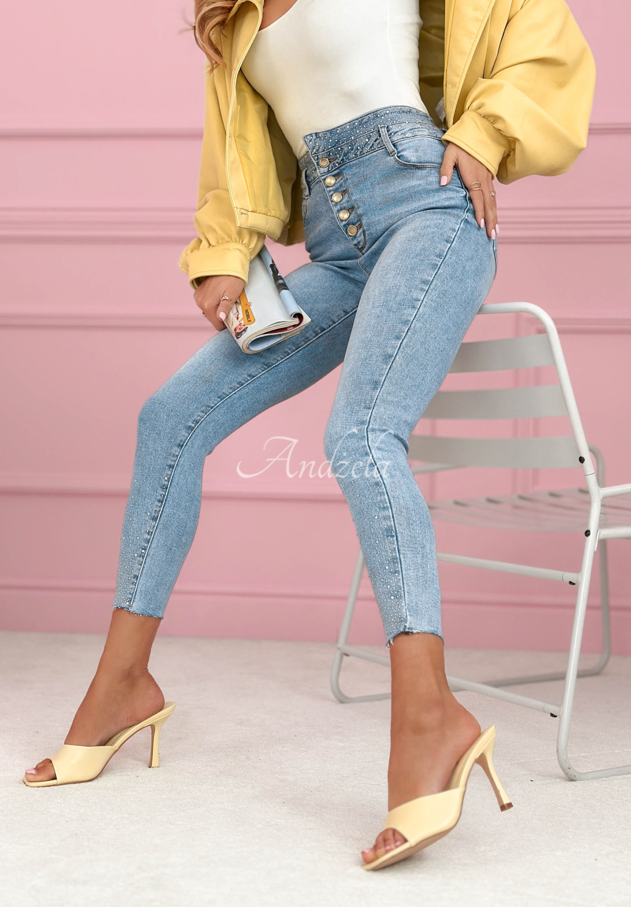 Spodnie jeansowe skinny z kryształkami Amy niebieskie