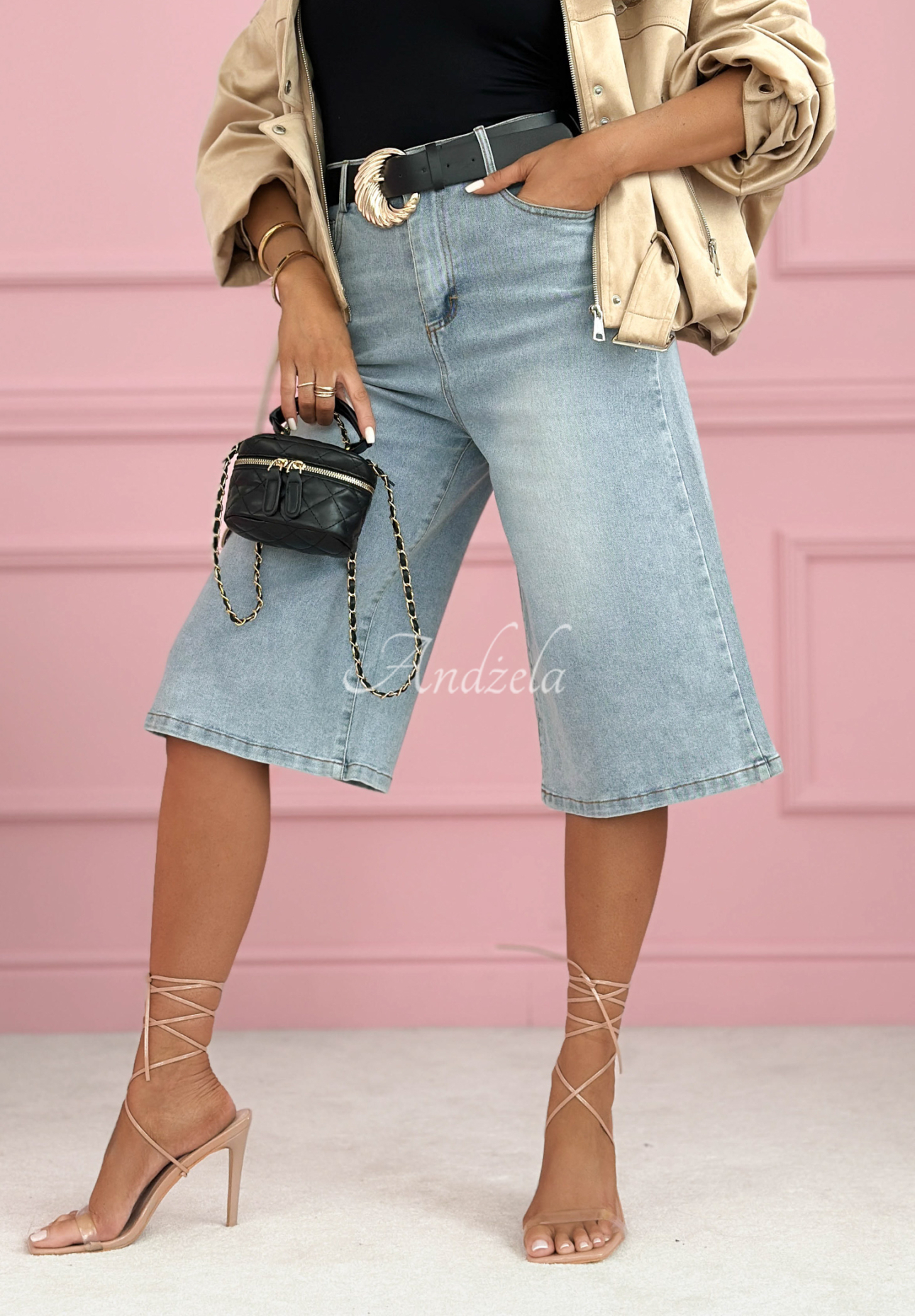 Buffalo River light blue wide-leg denim Bermuda shorts