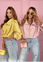 Krótka skórzana kurtka z kołnierzem Valleria pistacjowa