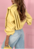 Krótka skórzana kurtka z kołnierzem Valleria pistacjowa