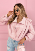 Krótka skórzana kurtka z kołnierzem Valleria pistacjowa