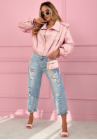 Krótka skórzana kurtka z kołnierzem Valleria pistacjowa