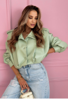 Krótka skórzana kurtka z kołnierzem Valleria pistacjowa