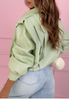 Krótka skórzana kurtka z kołnierzem Valleria pistacjowa