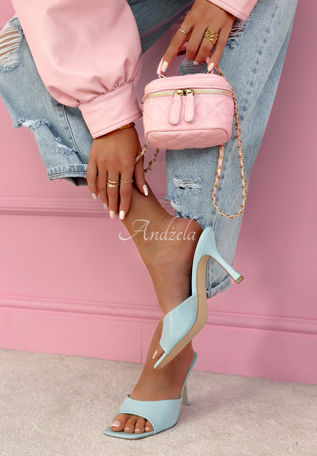 Ophelia blue leather stiletto sandals