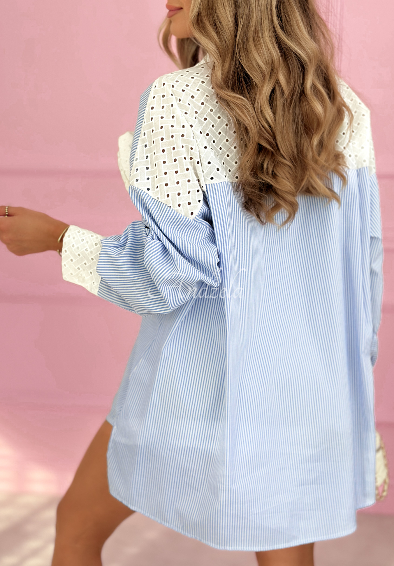 Cotton openwork striped shirt with Blue Rose blue and white