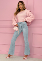 Spodnie jeansowe dzwony z haftami Nerelle jasnoniebieskie